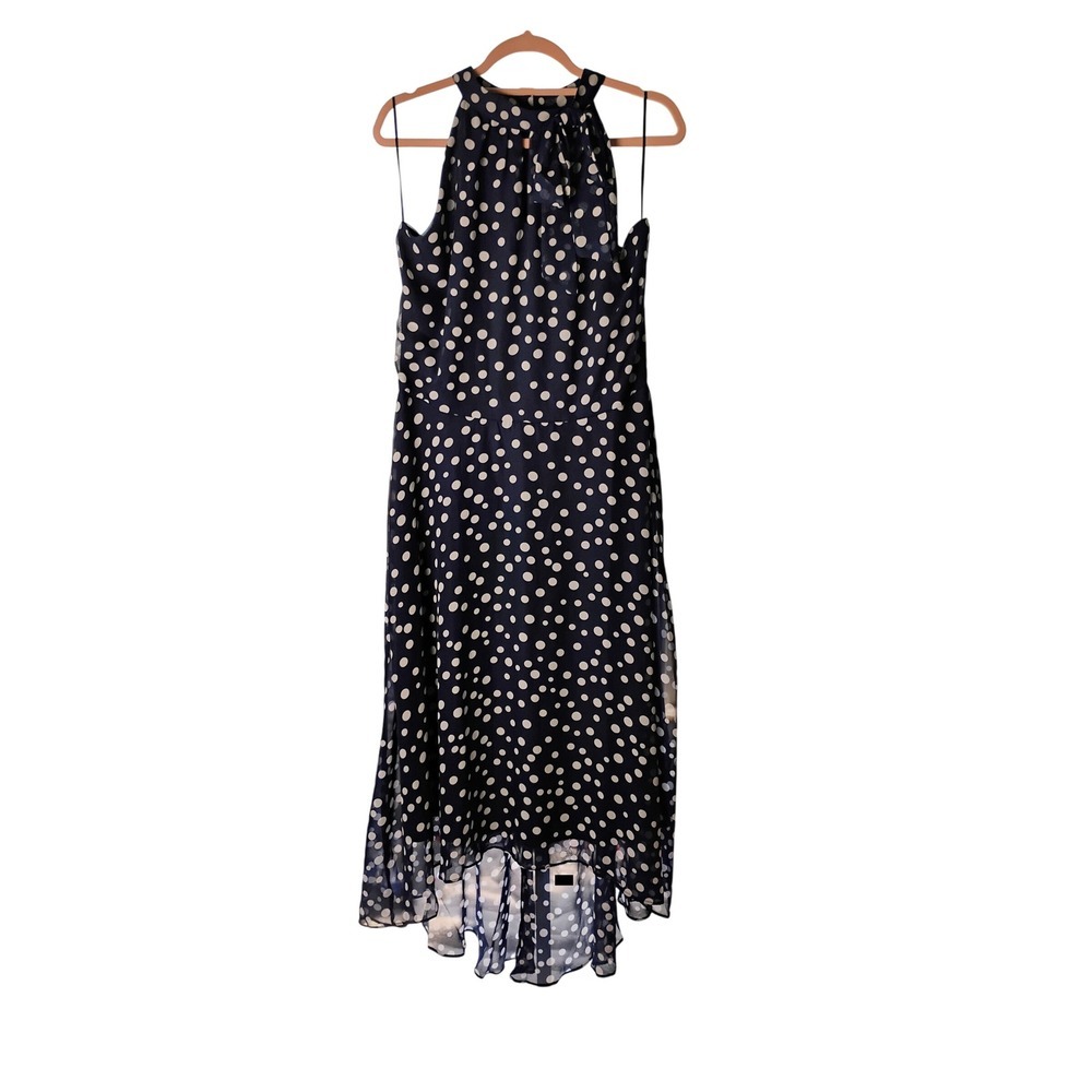 Chadwicks Women's Navy Blue Polka Dot Sleeveless Midi Dress Size 12
